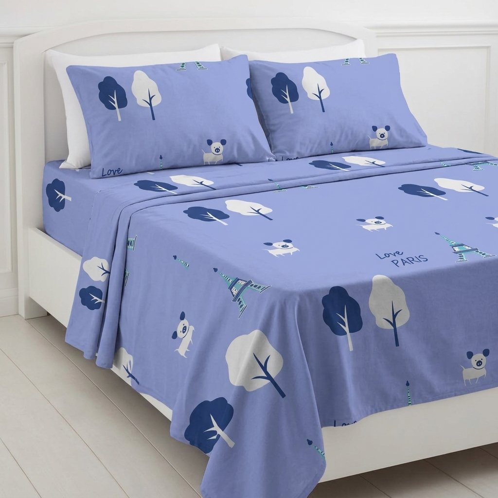 juego de sábanas estampado azul claro