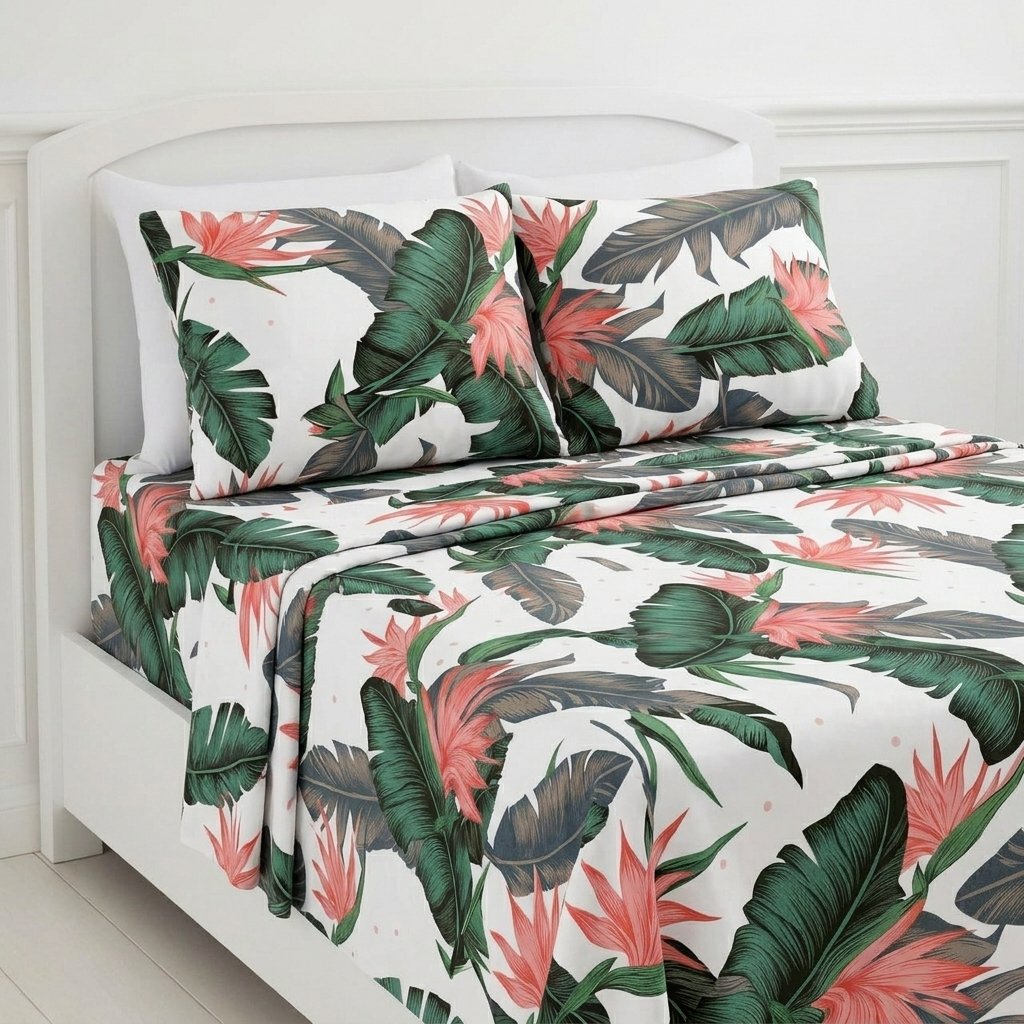 juego de sábanas estampado tropical